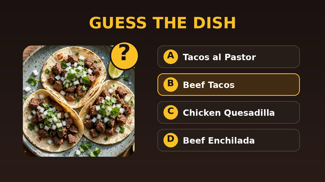 Food Quiz — guess the dish from its photo and pick the right answer
